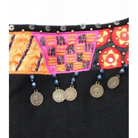 Boerek Womens 3X Black Embroidered Tunic With Colorful Patchwork & Coin Accents - Picture 9 of 10